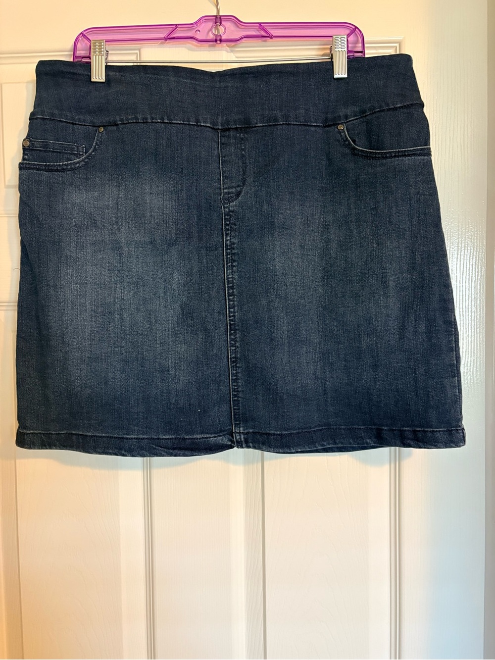 Denim A-Line Mini Skirt in Dark Blue